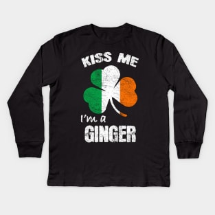 Kiss Me I'm A Ginger St Patricks Day Ireland Shamrock Flag Kids Long Sleeve T-Shirt